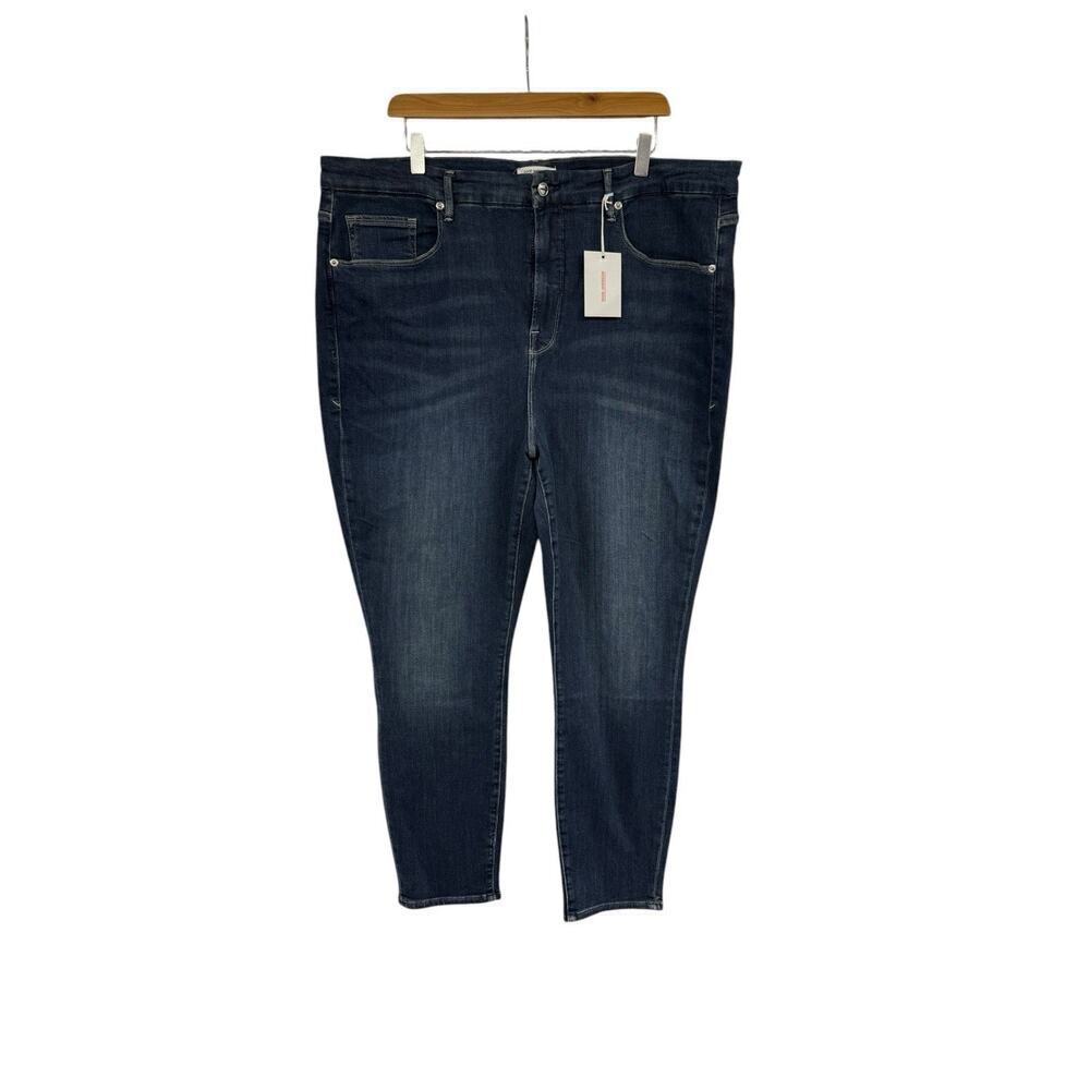 Good American Good Legs Crop Stretch Jeans Dark Wash Plus Size Womens 24 New